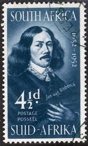 Timbre représentant Jan van Riebeeck, fondateur de la ville du Cap en 1652