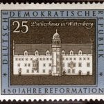 Timbre représentant la maison de Luther à Wittenberg