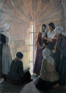 Prisonnières de la Tour de Constance lisant la Bible (par Jeanne Lombard)