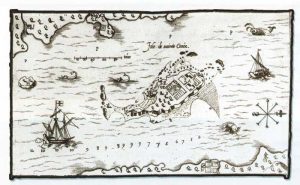 Carte de l'Ile de Sainte Croix établie par Champlain en 1612