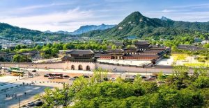 Photo panoramique du palais de Gyeongbokgung, Corée du Sud